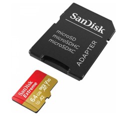 Slika izdelka: SDXC SANDISK MICRO 64GB EXTREME KAMERA/DRON, 160/60MB/s, UHS-I Speed Class 3, V30, adapter