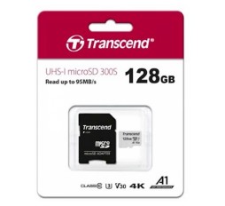 Slika izdelka: SDXC TRANSCEND MICRO 128GB 300S, 95/45MB/s, C10, UHS-I Speed Class 3 (U3), adapter