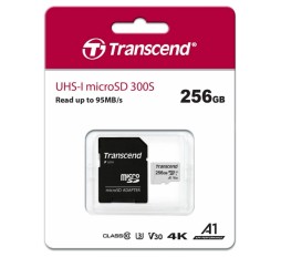 Slika izdelka: SDXC TRANSCEND MICRO 256GB 300S, 95/45MB/s, C10, UHS-I Speed Class 3 (U3), adapter